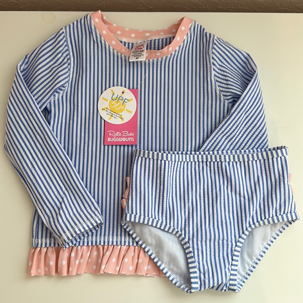 NWT Ruffle Butts 4T Toddler Long Sleeve Rash Guard Bikini